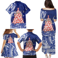 Northern Mariana Islands Christmas Family Matching Puletasi and Hawaiian Shirt Seashell Xmas Tree Tribal Waves - Polynesian Pride
