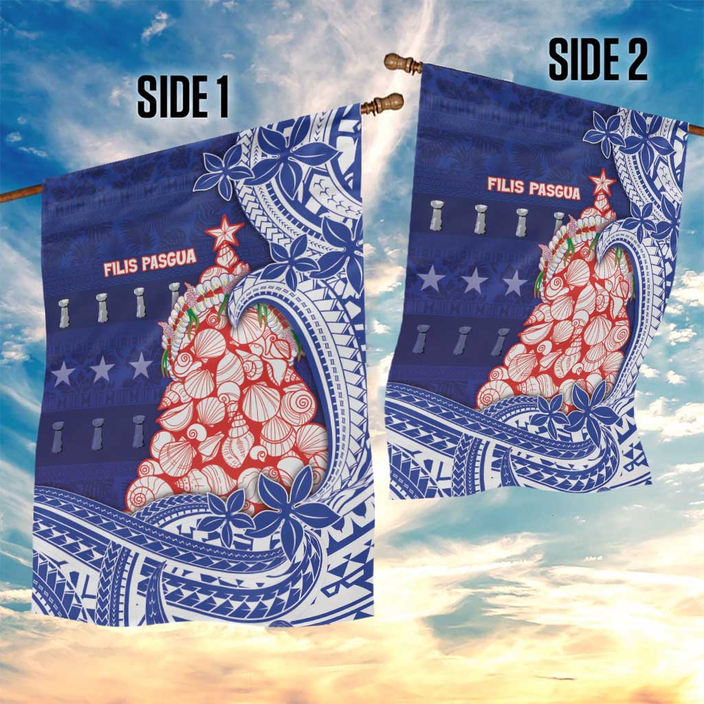 Northern Mariana Islands Christmas Garden Flag Seashell Xmas Tree Tribal Waves - Polynesian Pride