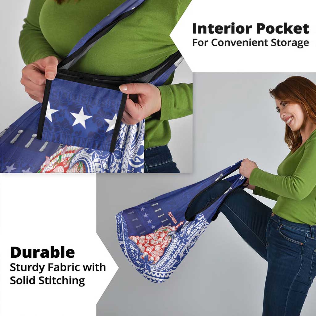 Northern Mariana Islands Christmas Grocery Bag Seashell Xmas Tree Tribal Waves - Polynesian Pride