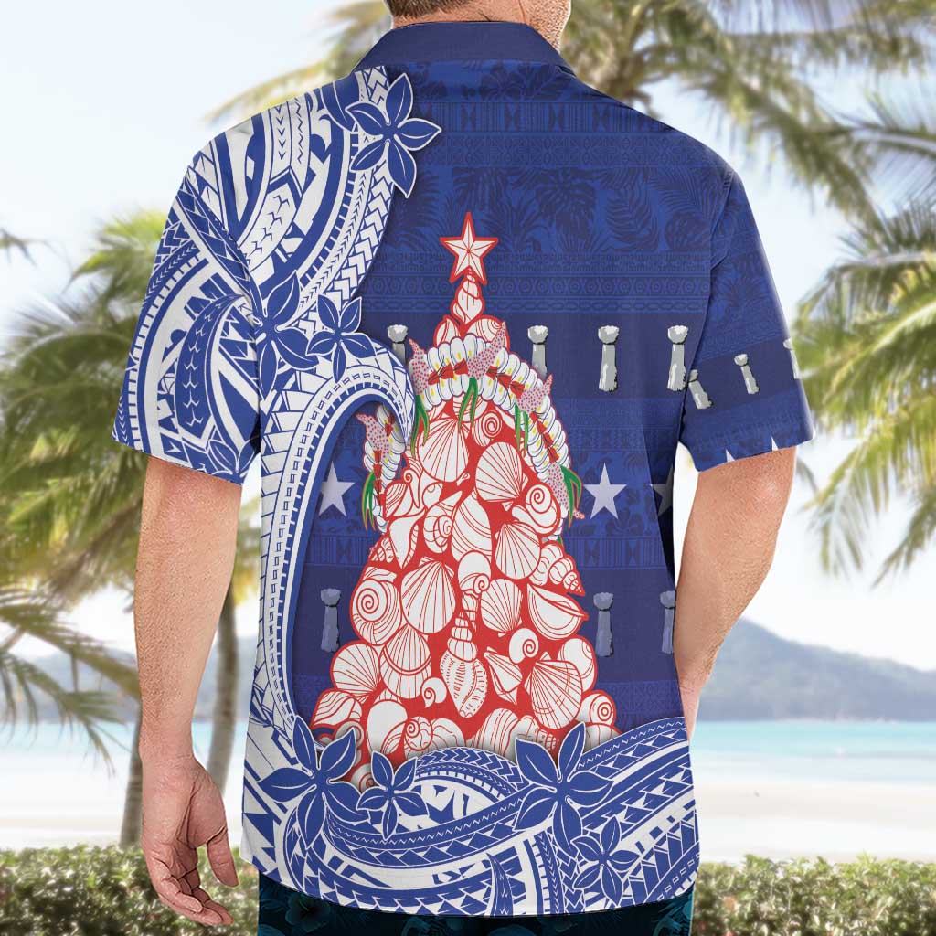 Northern Mariana Islands Christmas Hawaiian Shirt Seashell Xmas Tree Tribal Waves - Polynesian Pride