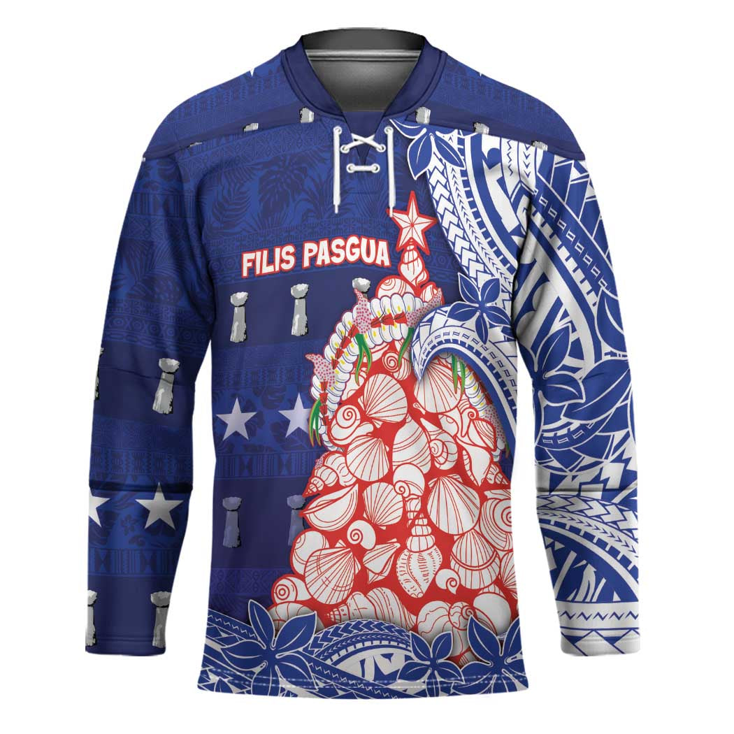 Northern Mariana Islands Christmas Hockey Jersey Seashell Xmas Tree Tribal Waves - Polynesian Pride
