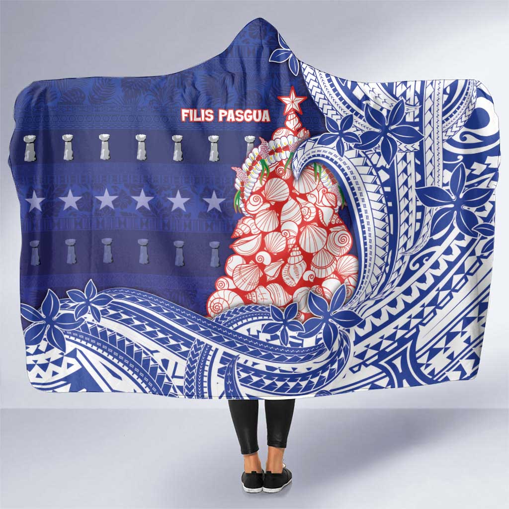 Northern Mariana Islands Christmas Hooded Blanket Seashell Xmas Tree Tribal Waves DT05 One Size Navy - Polynesian Pride