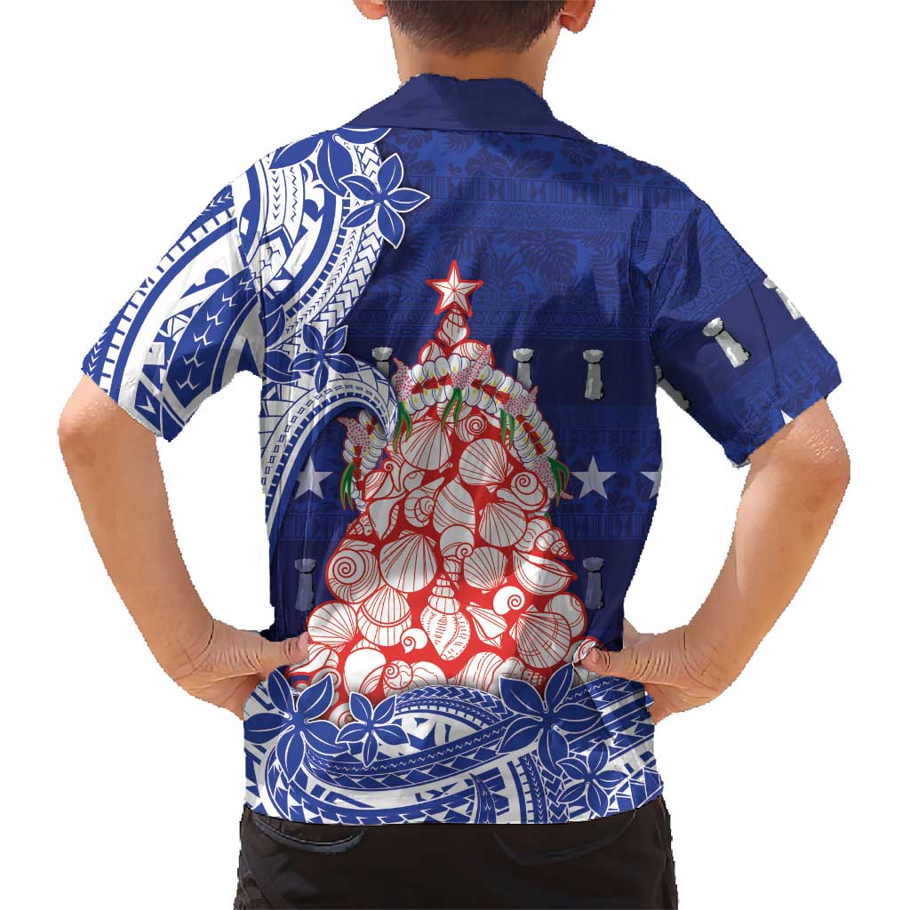 Northern Mariana Islands Christmas Kid Hawaiian Shirt Seashell Xmas Tree Tribal Waves DT05 - Polynesian Pride
