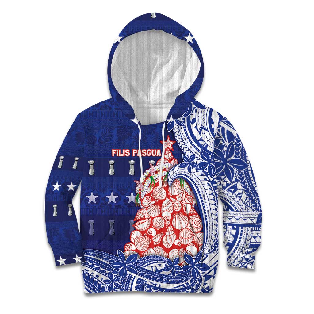 Northern Mariana Islands Christmas Kid Hoodie Seashell Xmas Tree Tribal Waves - Polynesian Pride
