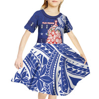 Northern Mariana Islands Christmas Kid Short Sleeve Dress Seashell Xmas Tree Tribal Waves DT05 - Polynesian Pride