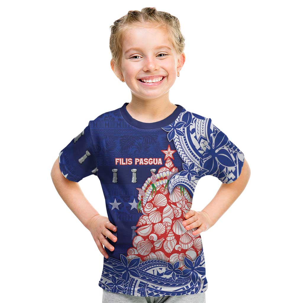 Northern Mariana Islands Christmas Kid T Shirt Seashell Xmas Tree Tribal Waves DT05 Navy - Polynesian Pride