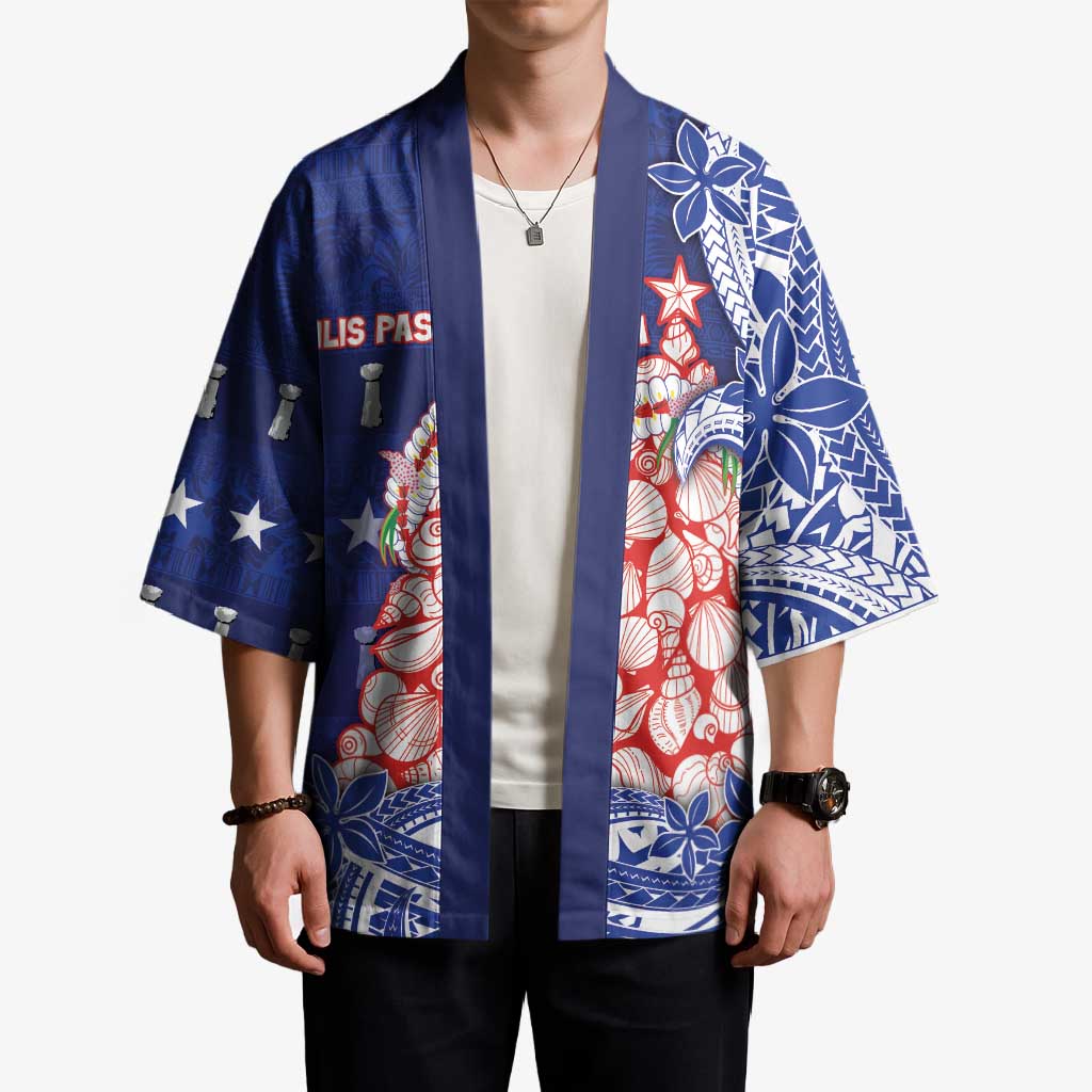 Northern Mariana Islands Christmas Kimono Seashell Xmas Tree Tribal Waves - Polynesian Pride