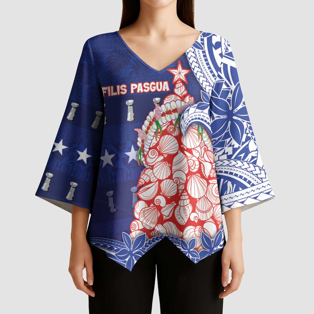 Northern Mariana Islands Christmas Kimono Sleeve Blouse Seashell Xmas Tree Tribal Waves DT05 - Polynesian Pride