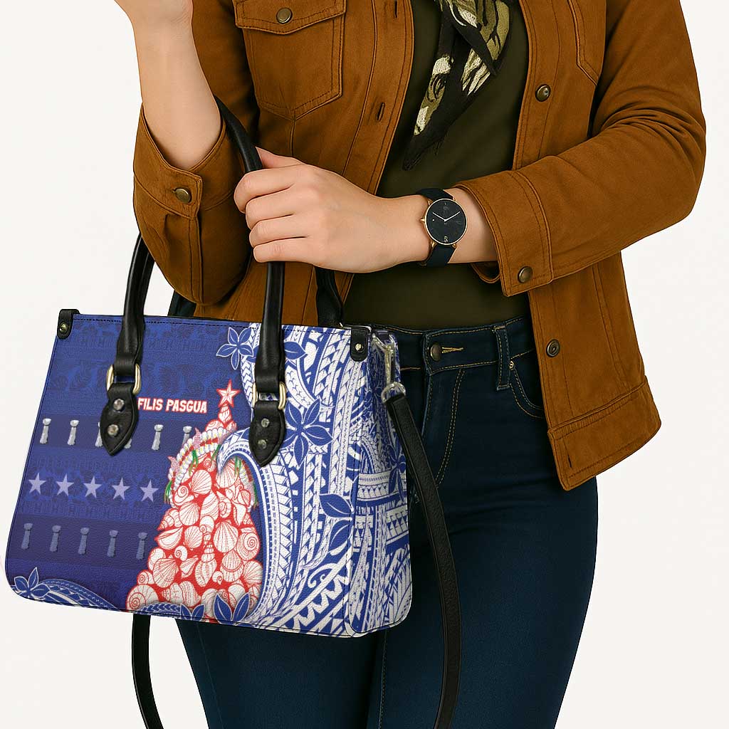 Northern Mariana Islands Christmas Leather Bag Seashell Xmas Tree Tribal Waves - Polynesian Pride