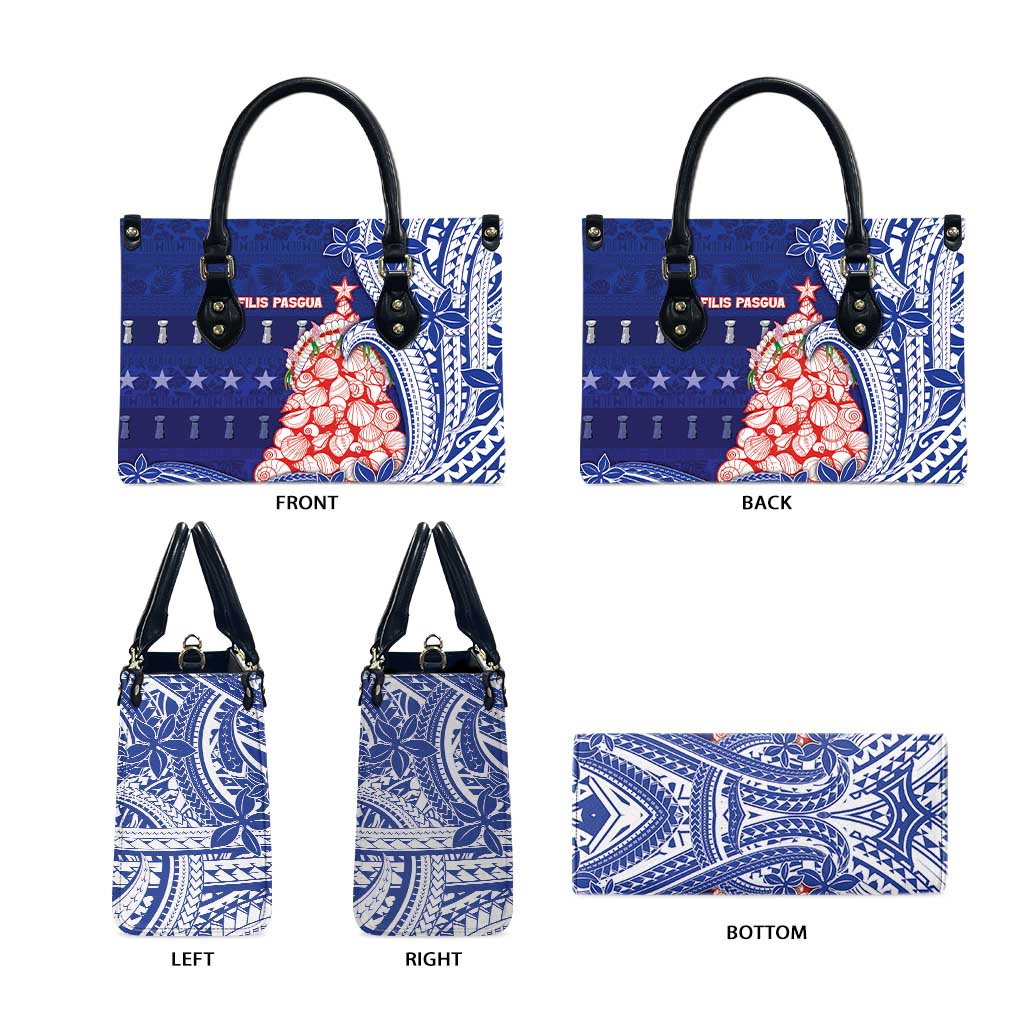 Northern Mariana Islands Christmas Leather Bag Seashell Xmas Tree Tribal Waves - Polynesian Pride