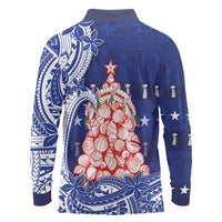 Northern Mariana Islands Christmas Long Sleeve Polo Shirt Seashell Xmas Tree Tribal Waves DT05 - Polynesian Pride