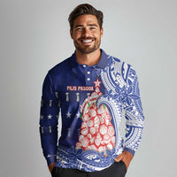 Northern Mariana Islands Christmas Long Sleeve Polo Shirt Seashell Xmas Tree Tribal Waves DT05 - Polynesian Pride