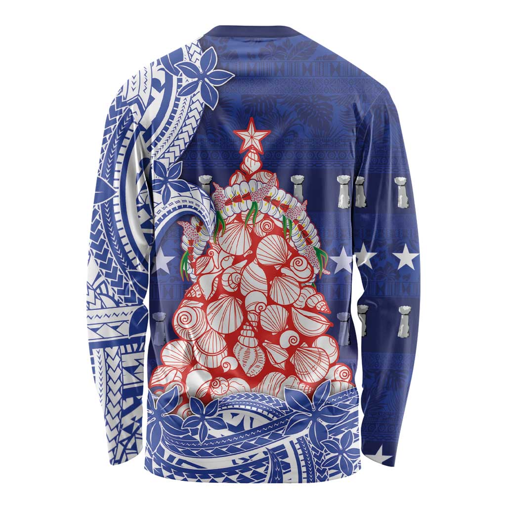 Northern Mariana Islands Christmas Long Sleeve Shirt Seashell Xmas Tree Tribal Waves DT05 - Polynesian Pride