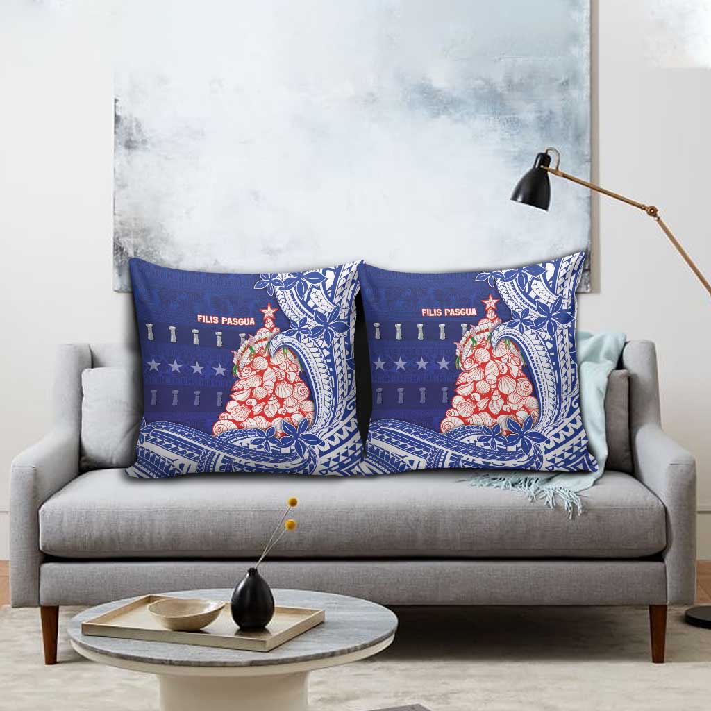 Northern Mariana Islands Christmas Pillow Cover Seashell Xmas Tree Tribal Waves - Polynesian Pride