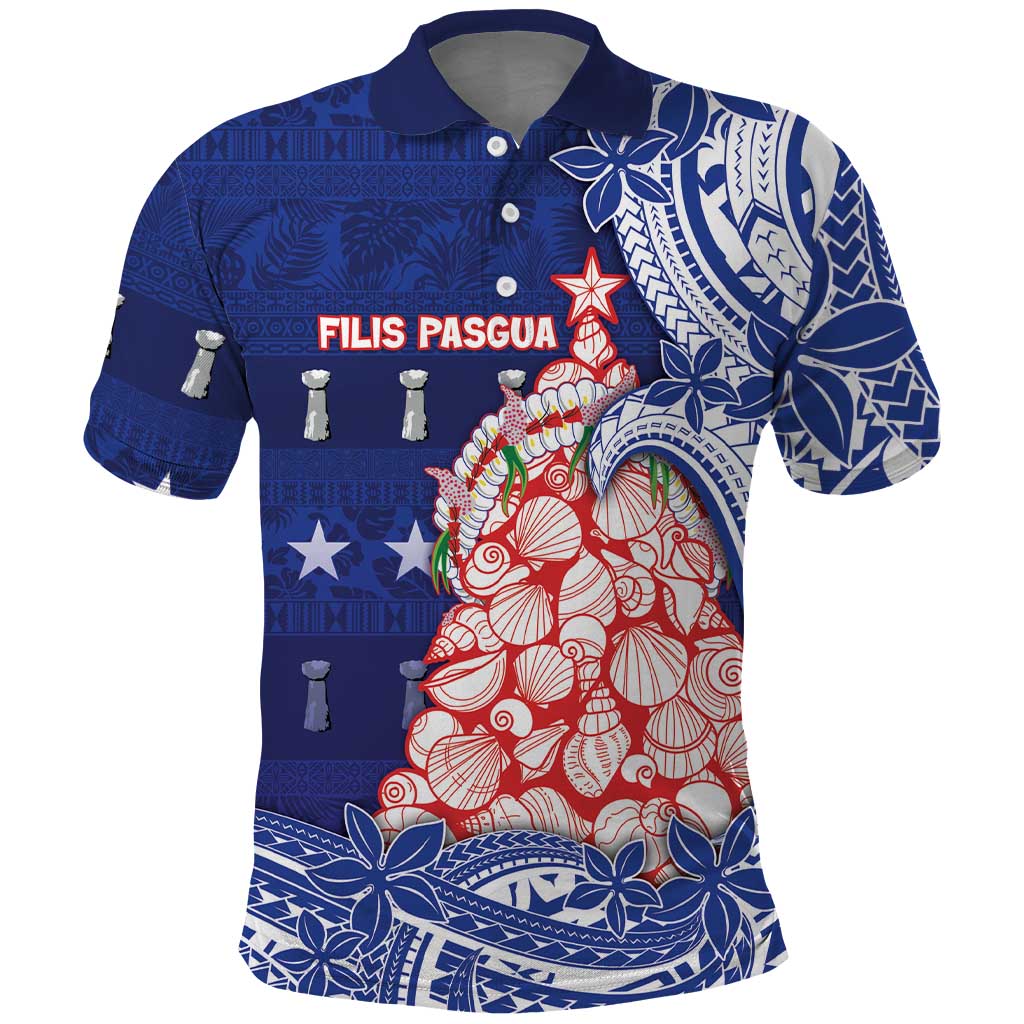 Northern Mariana Islands Christmas Polo Shirt Seashell Xmas Tree Tribal Waves DT05 Navy - Polynesian Pride
