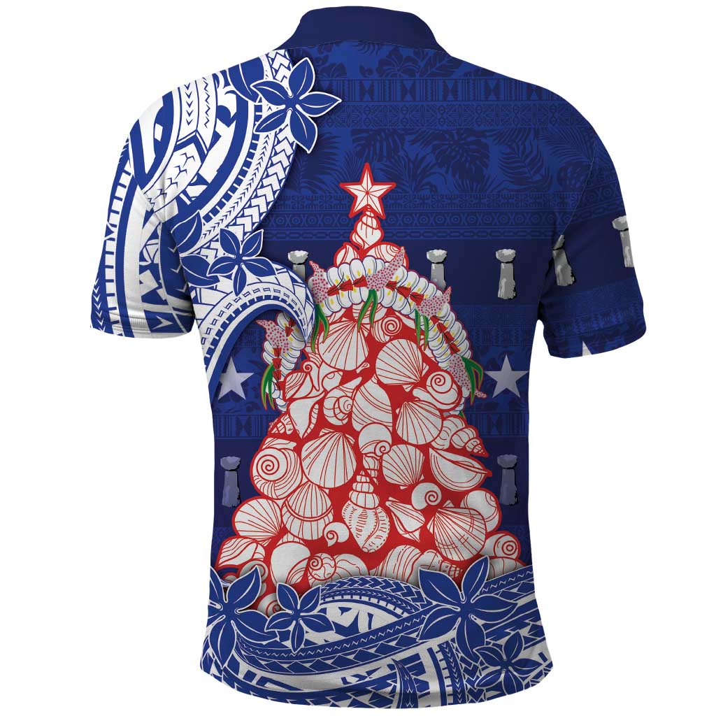Northern Mariana Islands Christmas Polo Shirt Seashell Xmas Tree Tribal Waves DT05 - Polynesian Pride