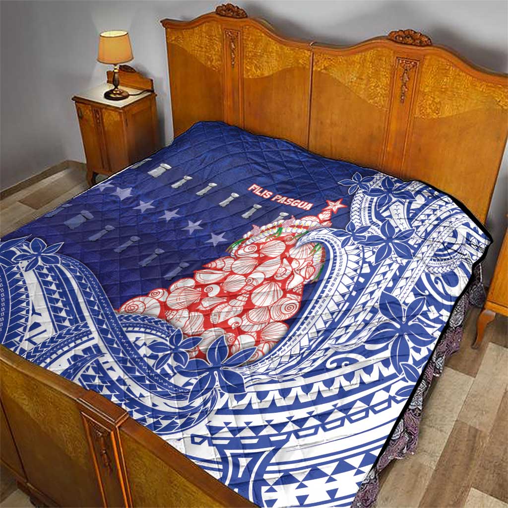 Northern Mariana Islands Christmas Quilt Seashell Xmas Tree Tribal Waves - Polynesian Pride