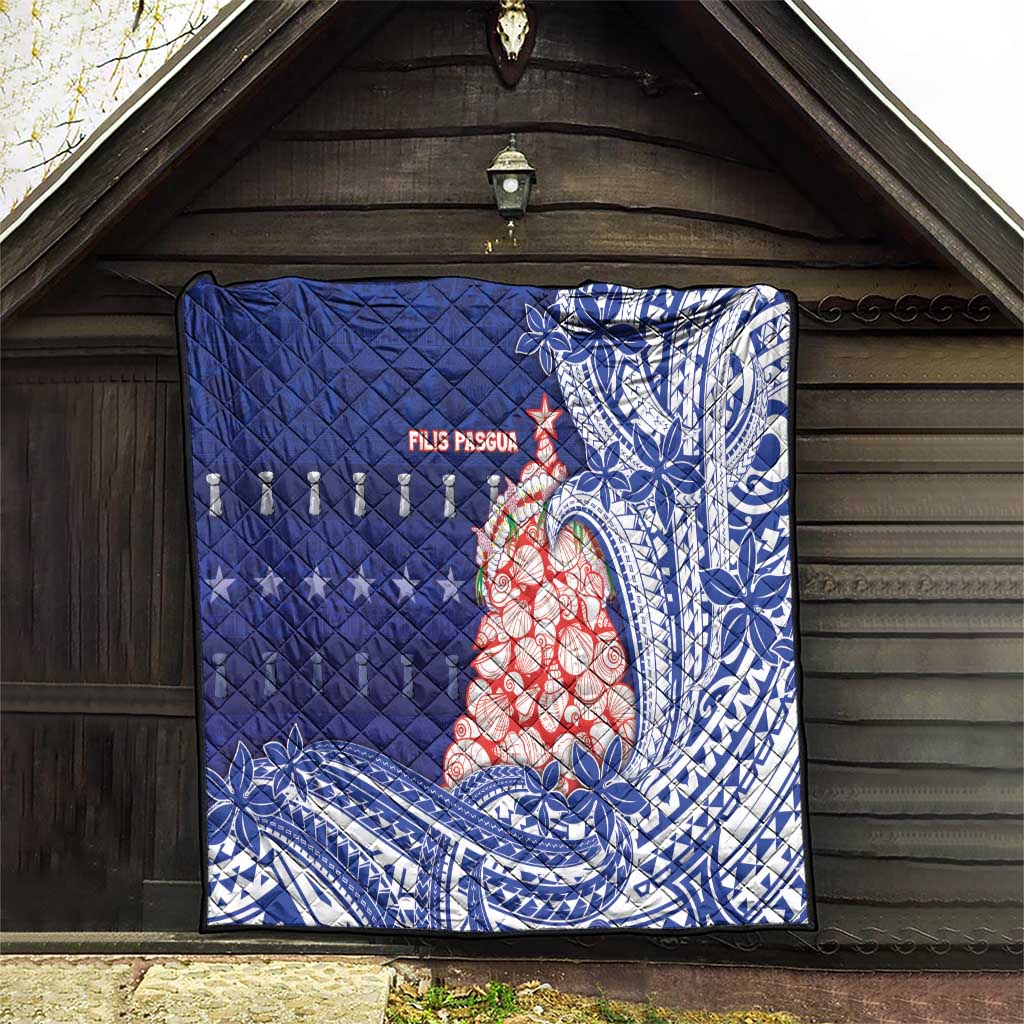 Northern Mariana Islands Christmas Quilt Seashell Xmas Tree Tribal Waves - Polynesian Pride