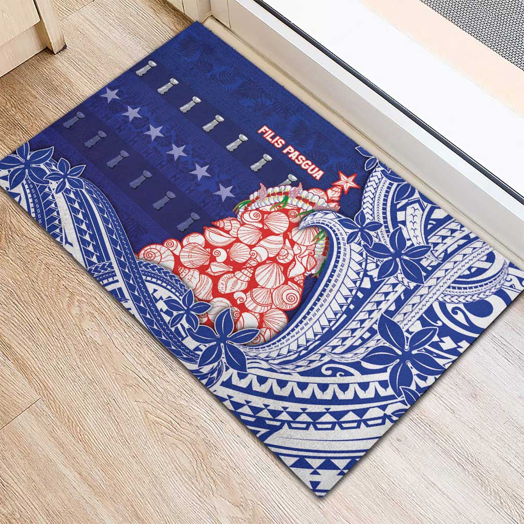 Northern Mariana Islands Christmas Rubber Doormat Seashell Xmas Tree Tribal Waves DT05 - Polynesian Pride