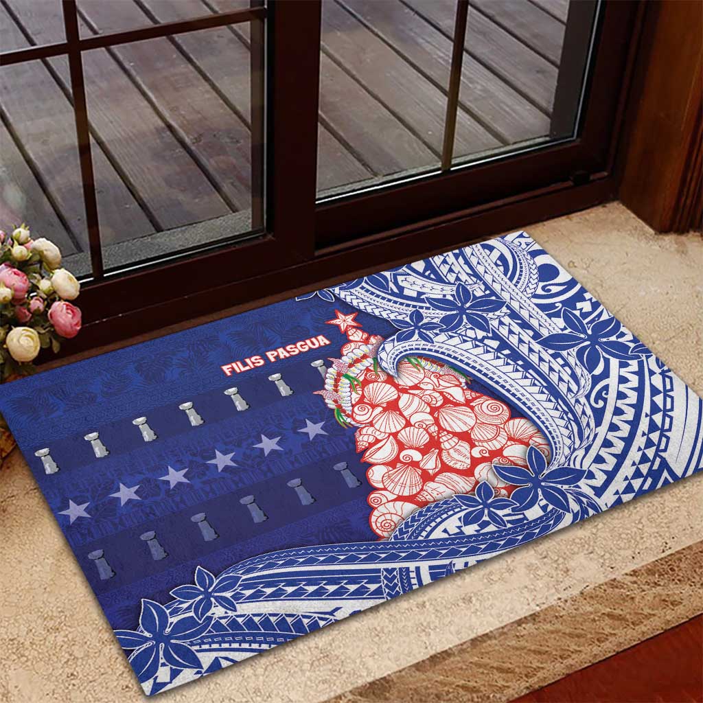 Northern Mariana Islands Christmas Rubber Doormat Seashell Xmas Tree Tribal Waves DT05 - Polynesian Pride