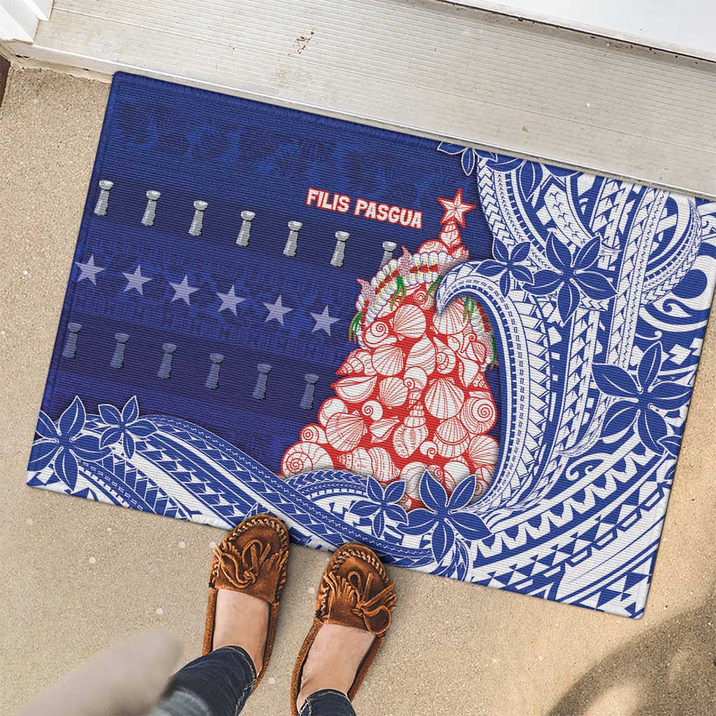 Northern Mariana Islands Christmas Rubber Doormat Seashell Xmas Tree Tribal Waves DT05 - Polynesian Pride