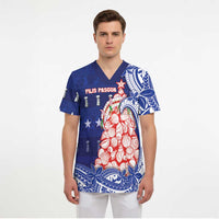 Northern Mariana Islands Christmas Scrub Top Seashell Xmas Tree Tribal Waves DT05 - Polynesian Pride
