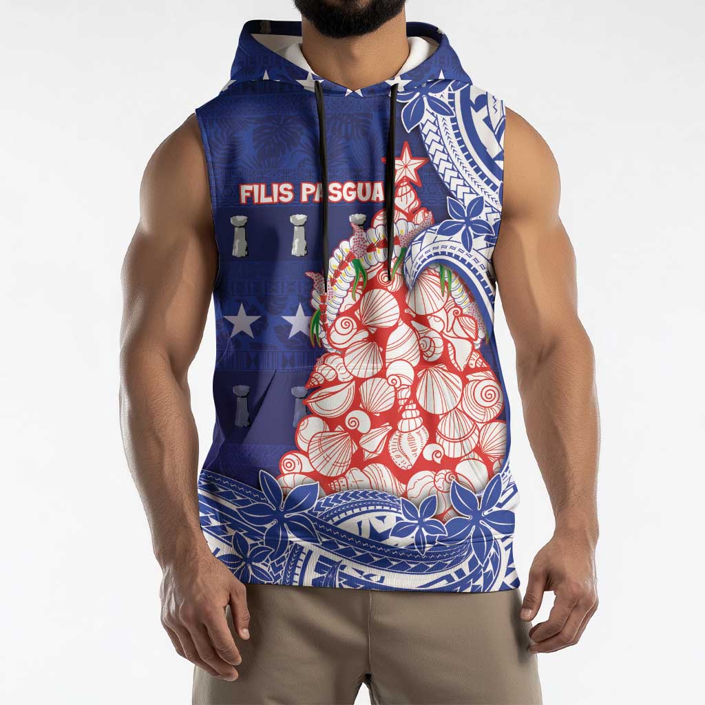 Northern Mariana Islands Christmas Sleeveless Hoodie Seashell Xmas Tree Tribal Waves DT05 - Polynesian Pride