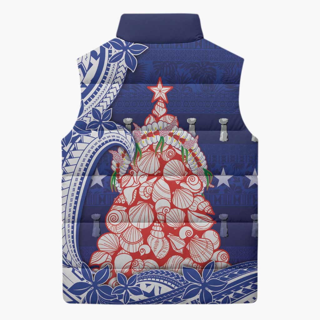 Northern Mariana Islands Christmas Sleeveless Puffer Jacket Seashell Xmas Tree Tribal Waves DT05 - Polynesian Pride