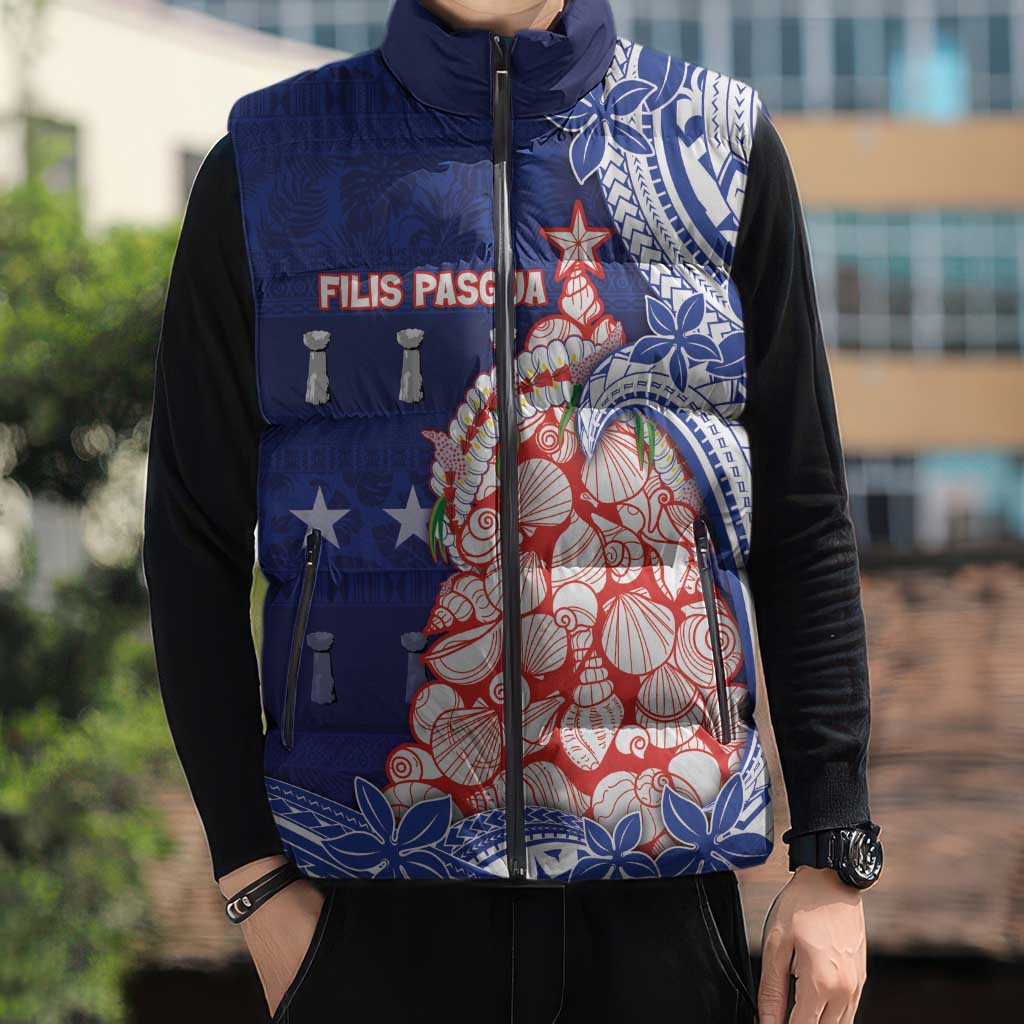 Northern Mariana Islands Christmas Sleeveless Puffer Jacket Seashell Xmas Tree Tribal Waves DT05 - Polynesian Pride