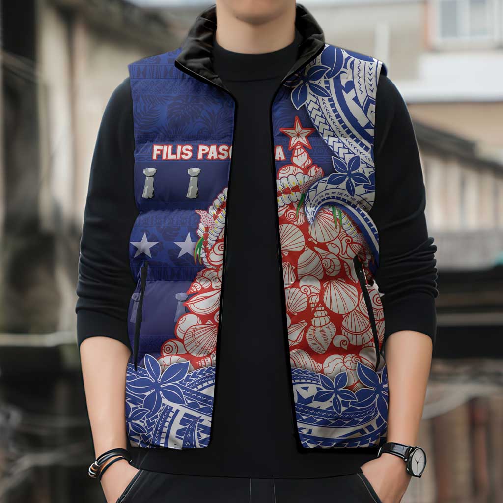 Northern Mariana Islands Christmas Sleeveless Puffer Jacket Seashell Xmas Tree Tribal Waves DT05 - Polynesian Pride