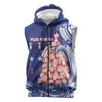 Northern Mariana Islands Christmas Sleeveless Zip Hoodie Seashell Xmas Tree Tribal Waves DT05 Navy - Polynesian Pride