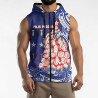 Northern Mariana Islands Christmas Sleeveless Zip Hoodie Seashell Xmas Tree Tribal Waves DT05 - Polynesian Pride