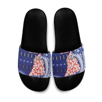 Northern Mariana Islands Christmas Slide Sandals Seashell Xmas Tree Tribal Waves DT05 Navy - Polynesian Pride