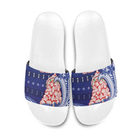 Northern Mariana Islands Christmas Slide Sandals Seashell Xmas Tree Tribal Waves DT05 Navy - Polynesian Pride