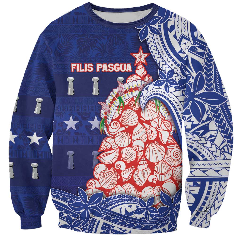 Northern Mariana Islands Christmas Sweatshirt Seashell Xmas Tree Tribal Waves DT05 Unisex Navy - Polynesian Pride