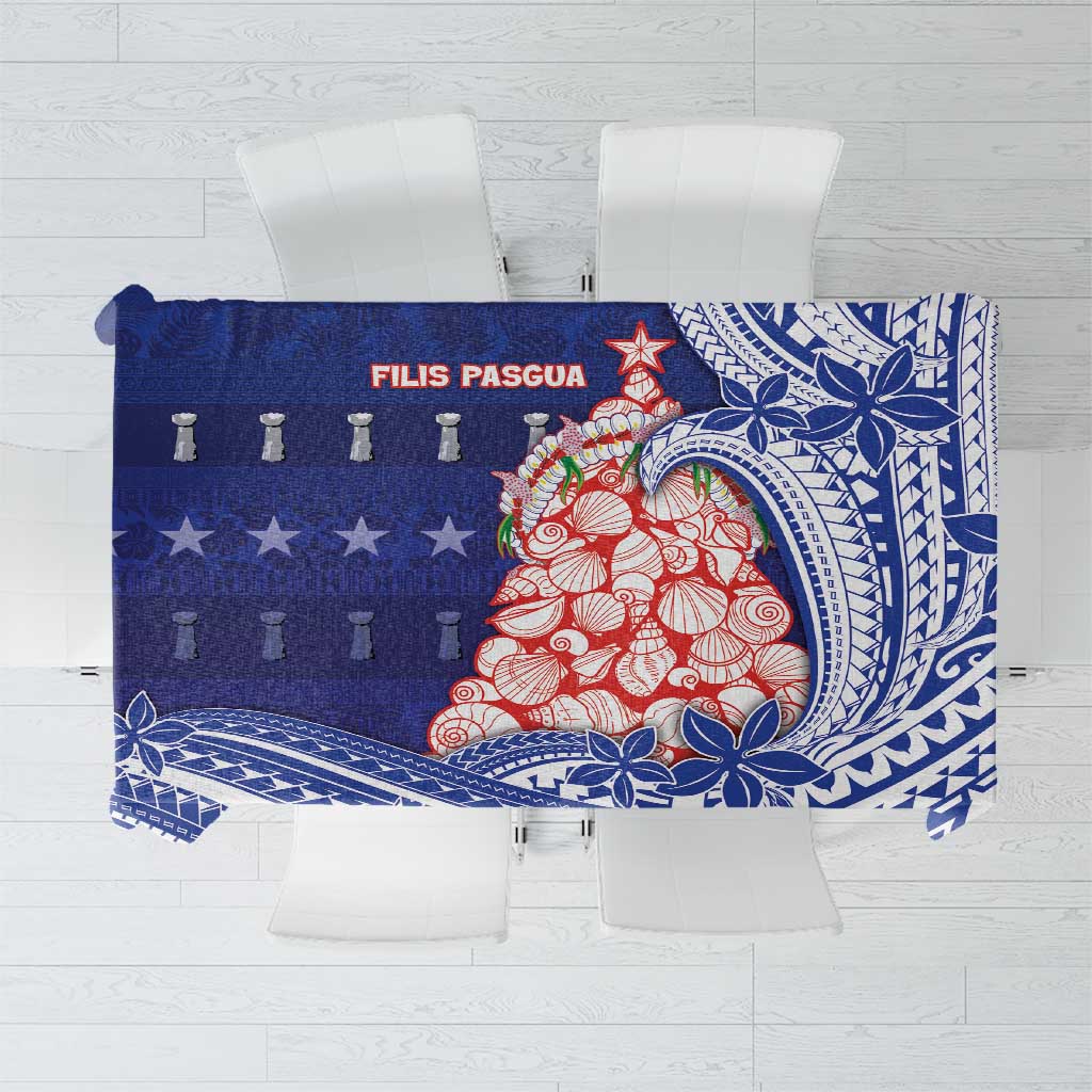 Northern Mariana Islands Christmas Tablecloth Seashell Xmas Tree Tribal Waves DT05 Navy - Polynesian Pride