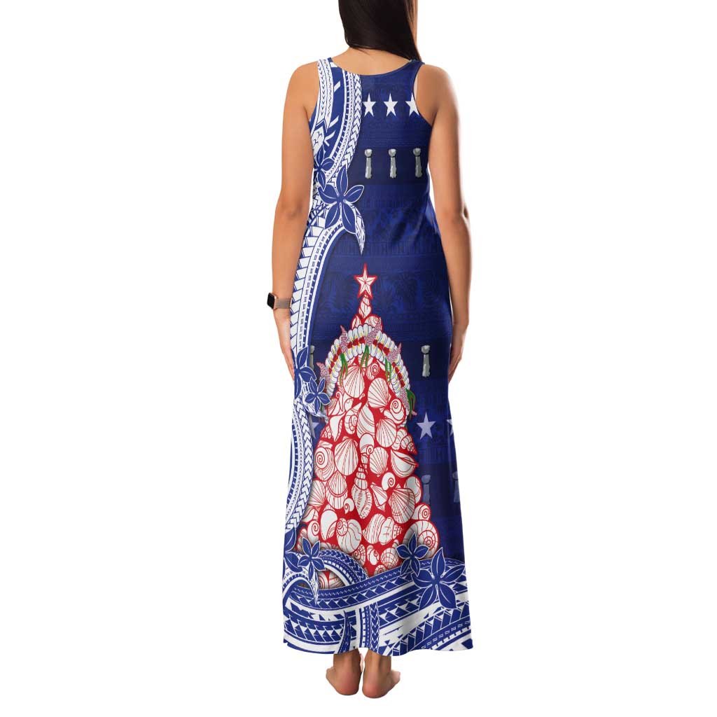 Northern Mariana Islands Christmas Tank Maxi Dress Seashell Xmas Tree Tribal Waves - Polynesian Pride
