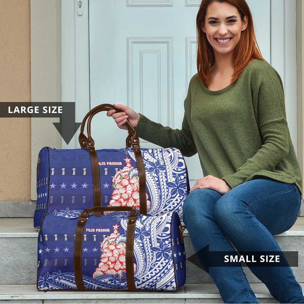 Northern Mariana Islands Christmas Travel Bag Seashell Xmas Tree Tribal Waves - Polynesian Pride