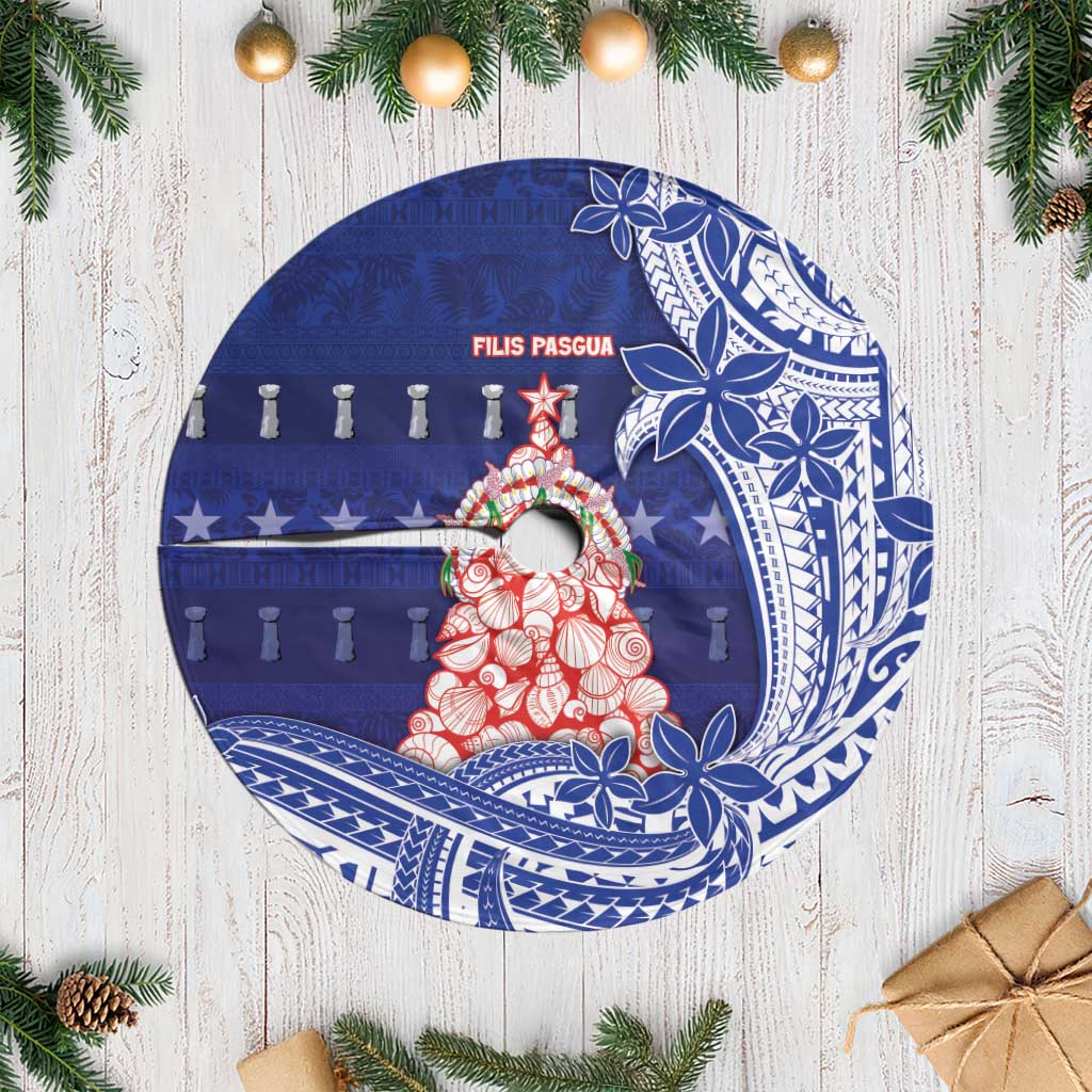 Northern Mariana Islands Christmas Tree Skirt Seashell Xmas Tree Tribal Waves DT05 Casual Navy - Polynesian Pride