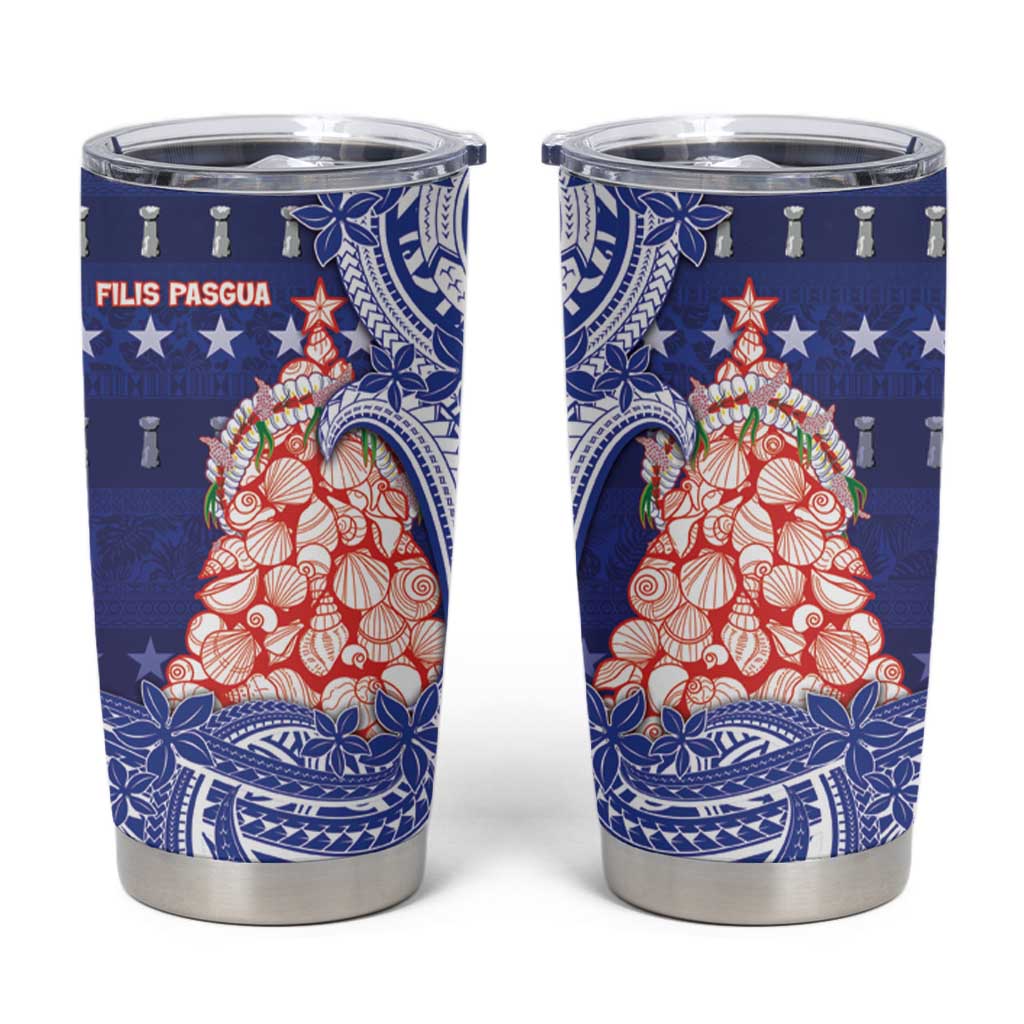 Northern Mariana Islands Christmas Tumbler Cup Seashell Xmas Tree Tribal Waves - Polynesian Pride