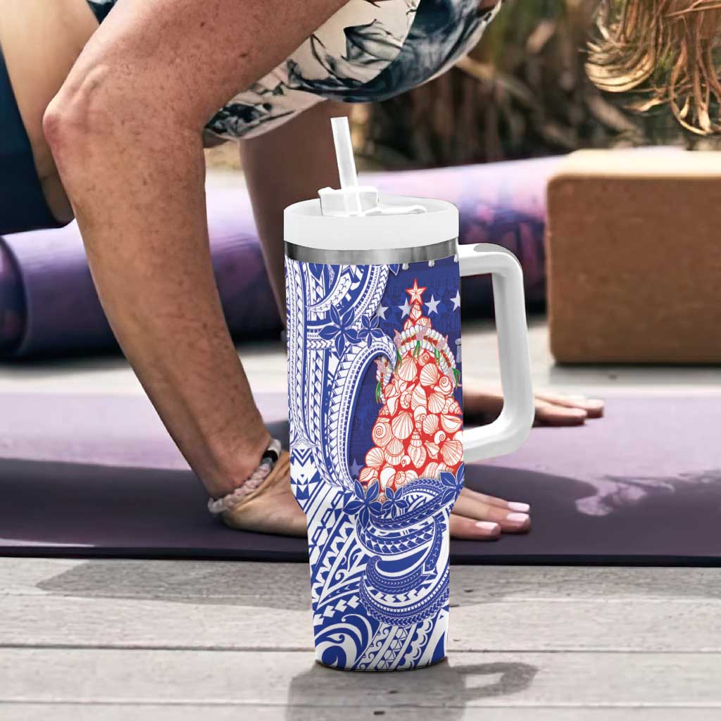 Northern Mariana Islands Christmas Tumbler With Handle Seashell Xmas Tree Tribal Waves - Polynesian Pride