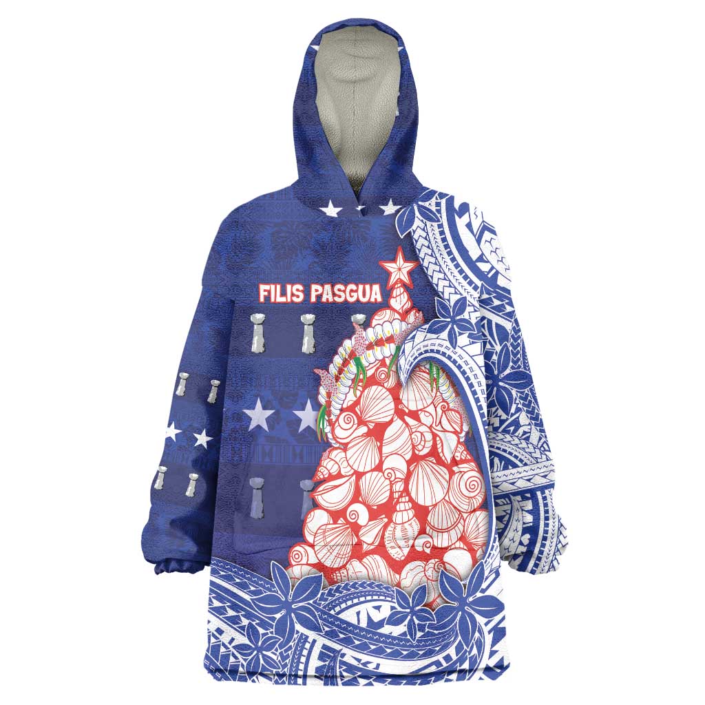 Northern Mariana Islands Christmas Wearable Blanket Hoodie Seashell Xmas Tree Tribal Waves DT05 One Size Navy - Polynesian Pride