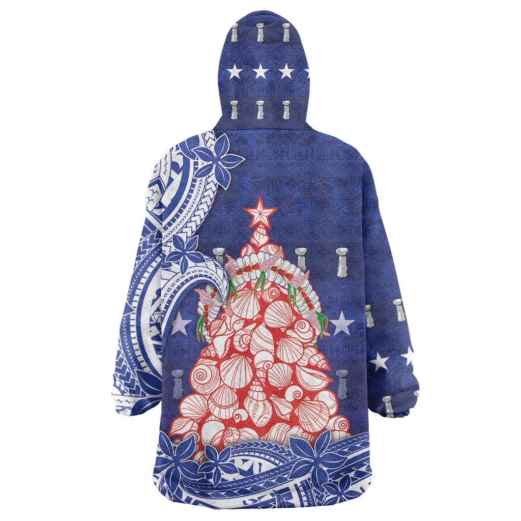 Northern Mariana Islands Christmas Wearable Blanket Hoodie Seashell Xmas Tree Tribal Waves DT05 - Polynesian Pride