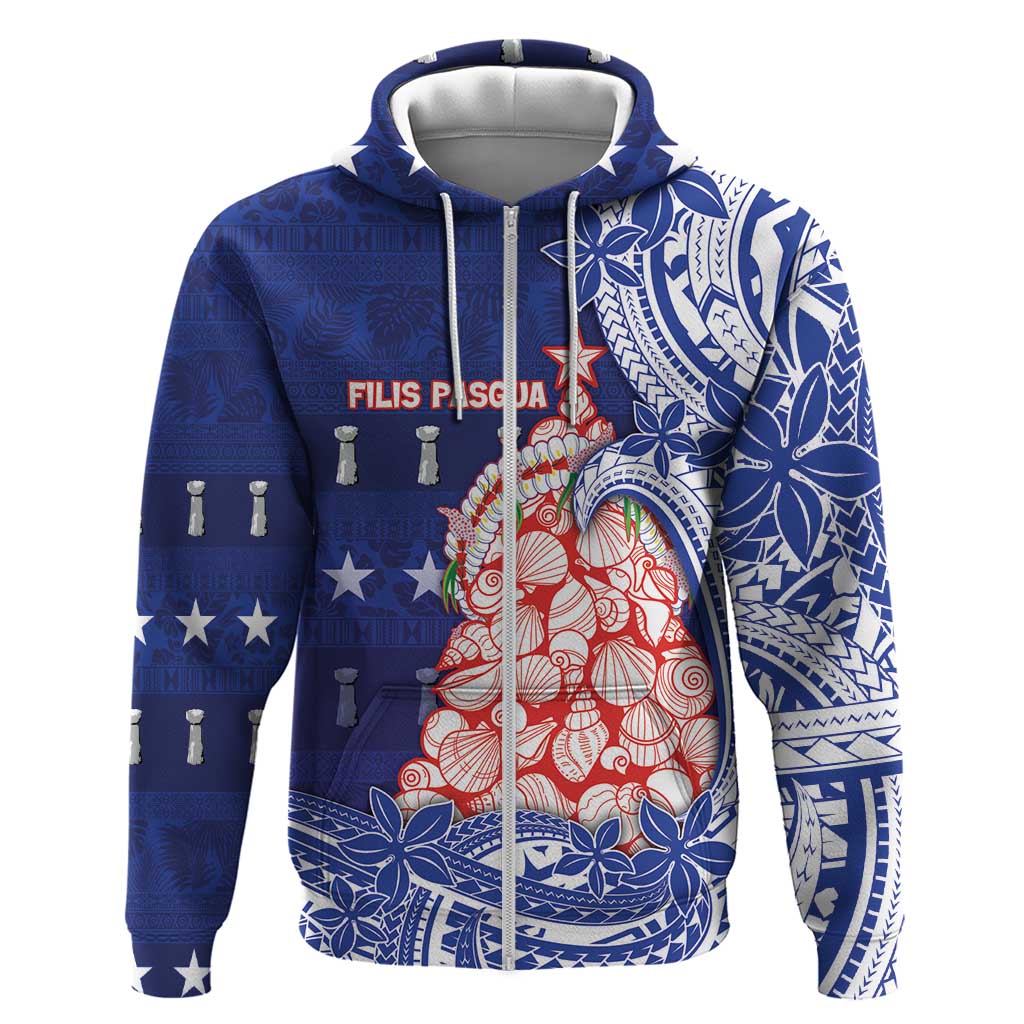 Northern Mariana Islands Christmas Zip Hoodie Seashell Xmas Tree Tribal Waves DT05 Zip Hoodie Navy - Polynesian Pride