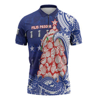 Northern Mariana Islands Christmas Zipper Polo Shirt Seashell Xmas Tree Tribal Waves DT05 Navy - Polynesian Pride