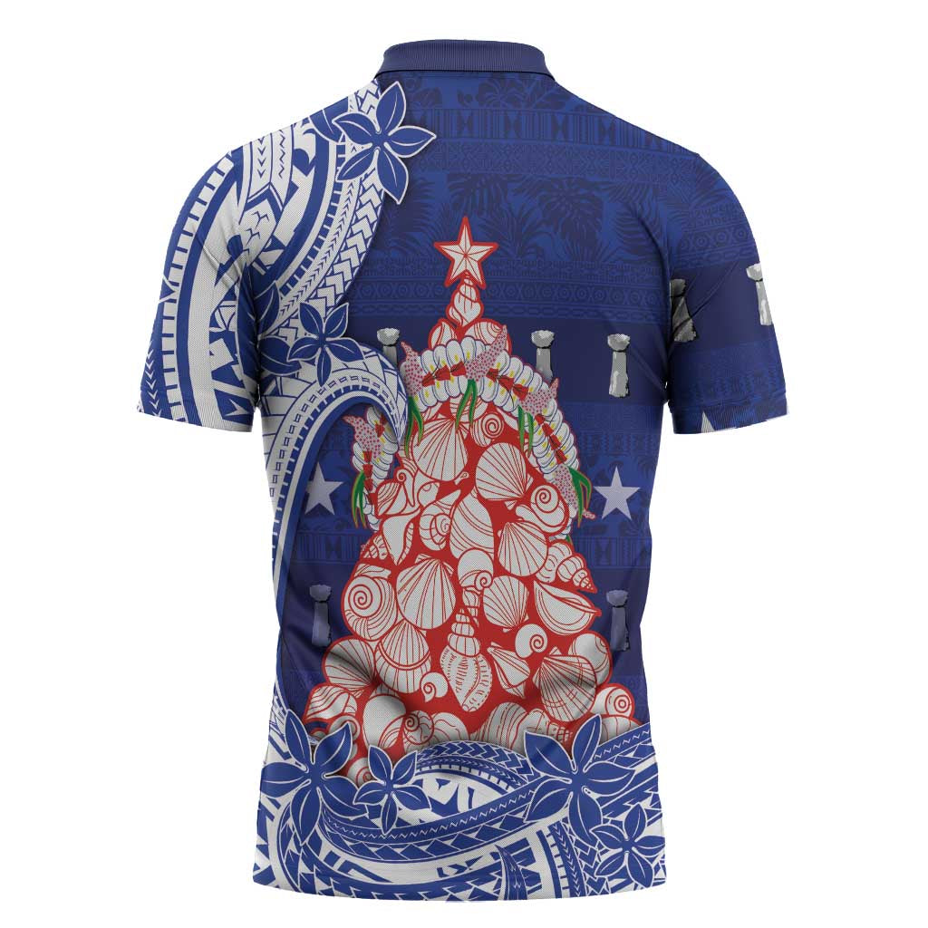 Northern Mariana Islands Christmas Zipper Polo Shirt Seashell Xmas Tree Tribal Waves DT05 - Polynesian Pride
