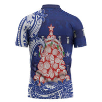 Northern Mariana Islands Christmas Zipper Polo Shirt Seashell Xmas Tree Tribal Waves DT05 - Polynesian Pride