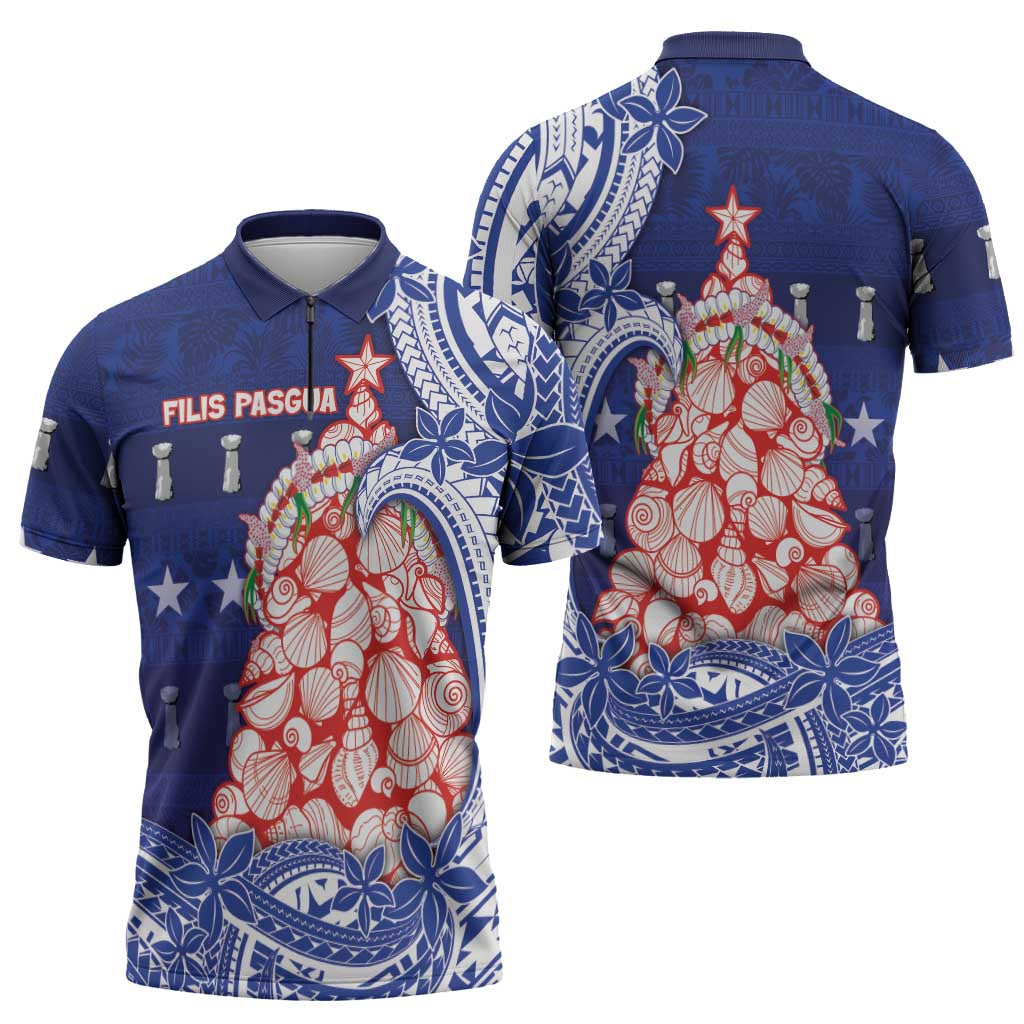 Northern Mariana Islands Christmas Zipper Polo Shirt Seashell Xmas Tree Tribal Waves DT05 - Polynesian Pride