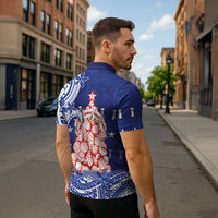 Northern Mariana Islands Christmas Zipper Polo Shirt Seashell Xmas Tree Tribal Waves DT05 - Polynesian Pride