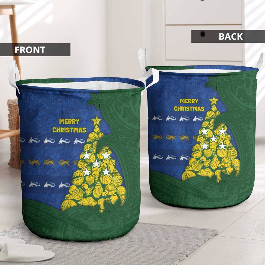 Solomon Islands Christmas Laundry Basket Seashell Xmas Tree Tribal Waves DT05 - Polynesian Pride